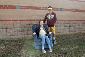 Seniors Jenna Minnick and Jordan Mar demonstrate how to create the couple Juno and Bleacker from the popular movie Juno.