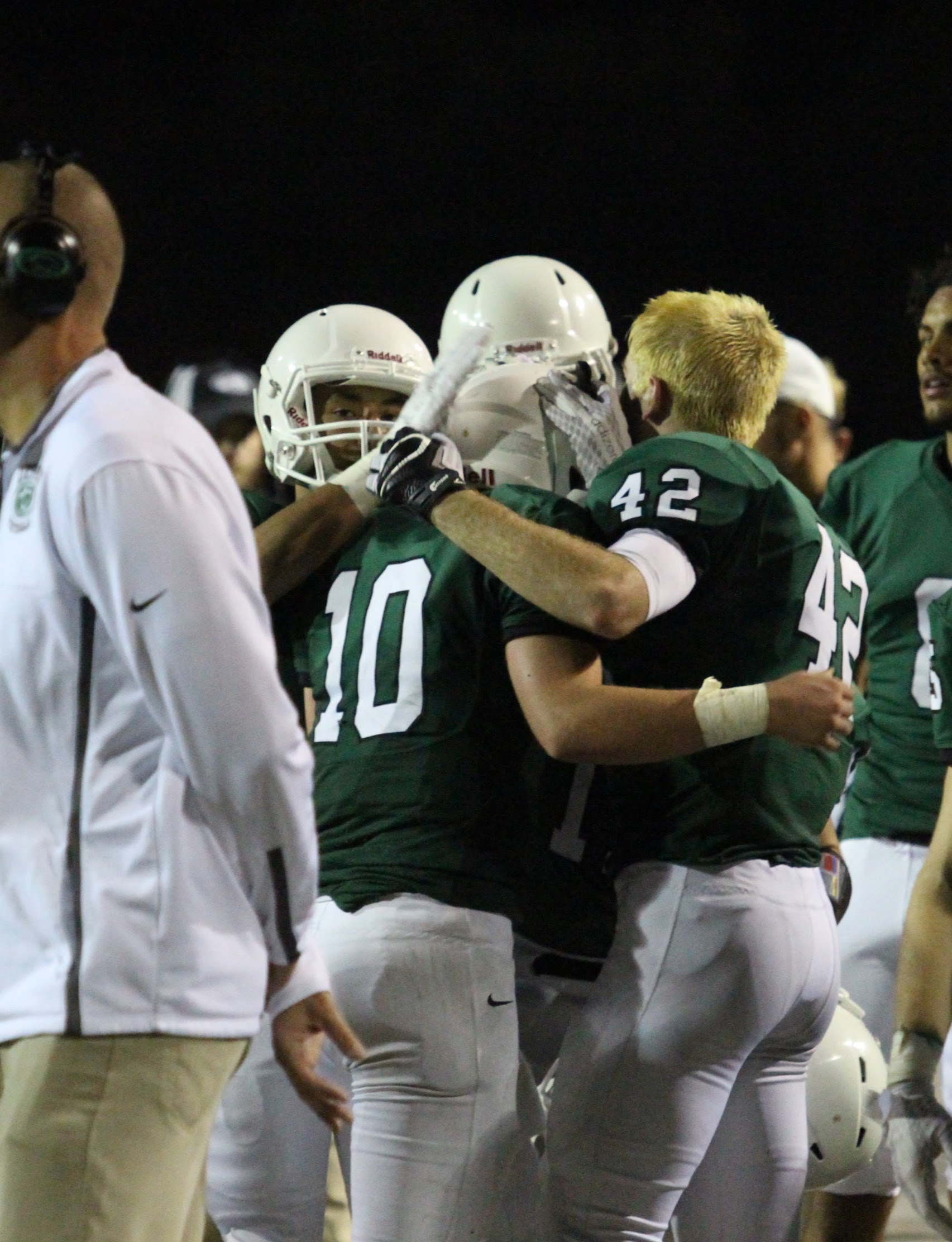 Seniors hug teammate Dan Dawdy