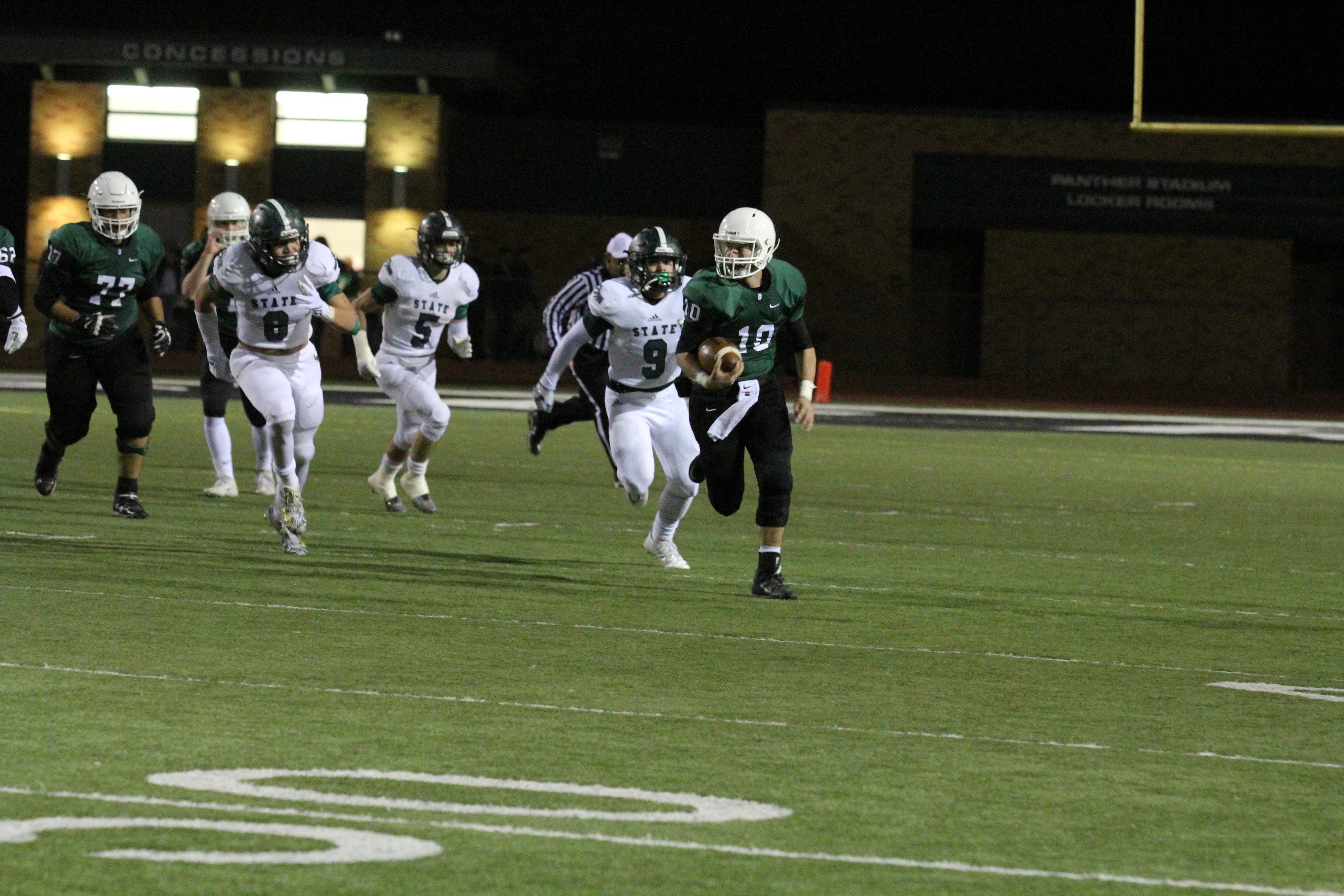 Senior Dan Dawdy runs the ball during the panthers game vs the Lawrence Free State Firebirds 